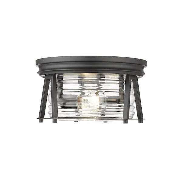 Cape Harbor 2 Light Flush Mount, Matte Black & Clear